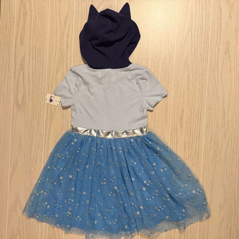 Bluey Hooded Tutu Dress Girls Size M Blue Glitter Star Character Dress NEW